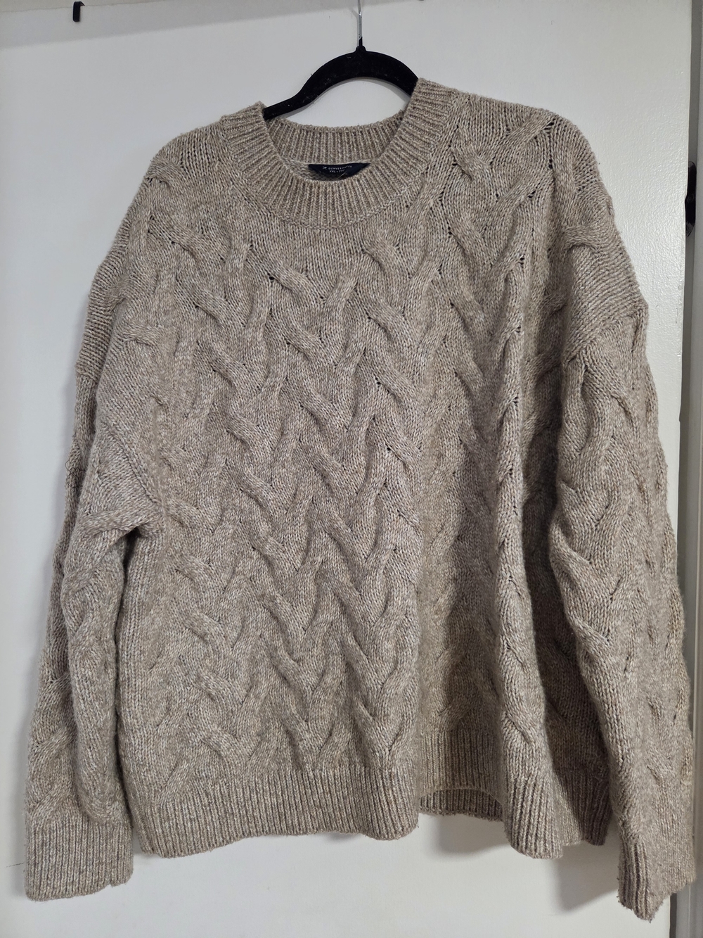 Denver Hayes Women's Chunky Cable Knit Crewneck Sweater - Taupe XXL